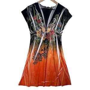COLOR IN MOTION Colorful Y2K Abstract Floral Graphic Flowy Eclectic Dress Size M